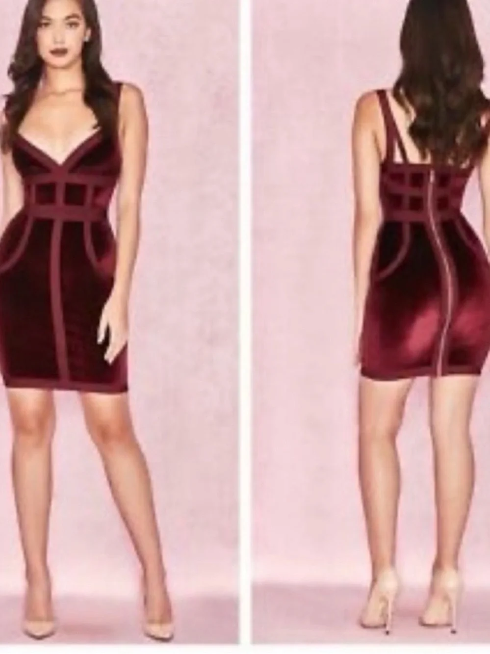 House of CB Burgundy Velvet Structured Bodycon Mini Dress - Picture 1 of 10